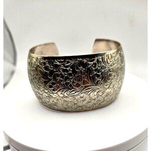 Stunning Vintage Unmarked Silver Engraved Cuff Bracelet 1.5 inch thick